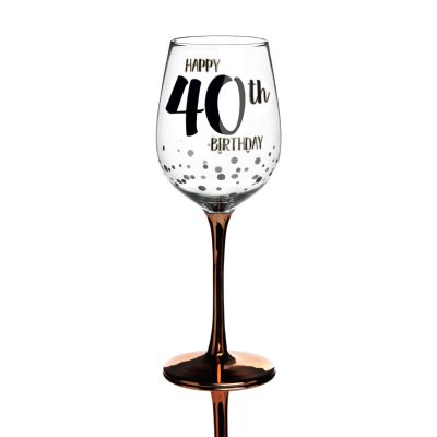 Personalised Rose Gold Happy 40th Birthday Wine Glass