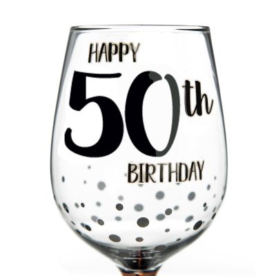 Personalised Rose Gold Happy 50th Birthday Wine Glass
