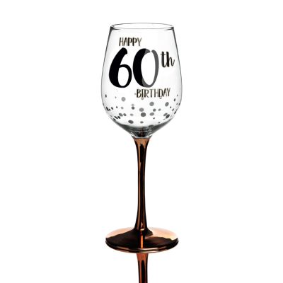 Personalised Rose Gold Happy 60th Birthday Wine Glass
