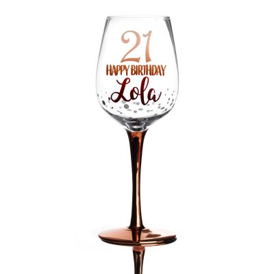 Personalised 21st Happy Birthday Wine Glass