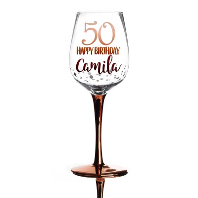 Personalised 50th Happy Birthday Wine Glass
