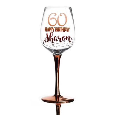 Personalised 60th Happy Birthday Wine Glass