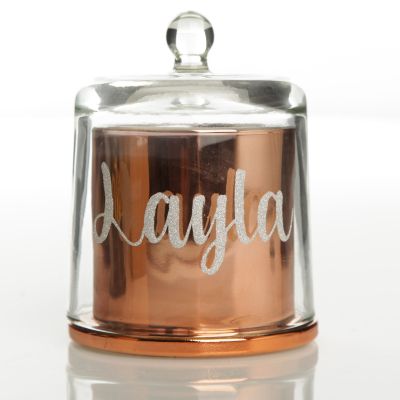 Personalised Rose Gold Candle with Glass Cloche - Style 7 with Silver Glitter