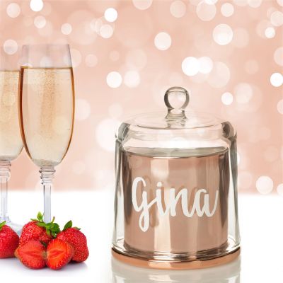 Personalised Rose Gold Candle with Glass Cloche - Style 1 with White
