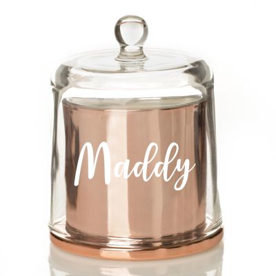 Personalised Rose Gold Candle with Glass Cloche - Style 1 with White