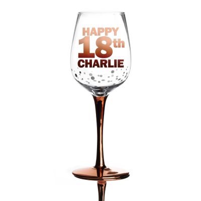 Personalised Happy 18th Birthday Wine Glass - Block Font