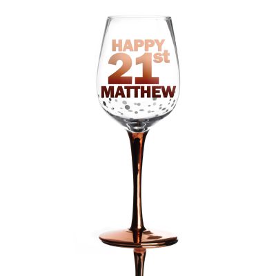 Personalised Happy 21st Birthday Wine Glass - Block Font