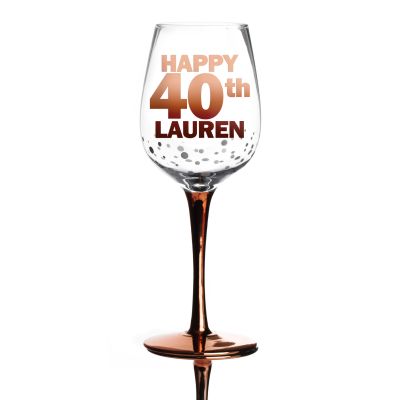 Personalised Happy 40th Birthday Wine Glass - Block Font