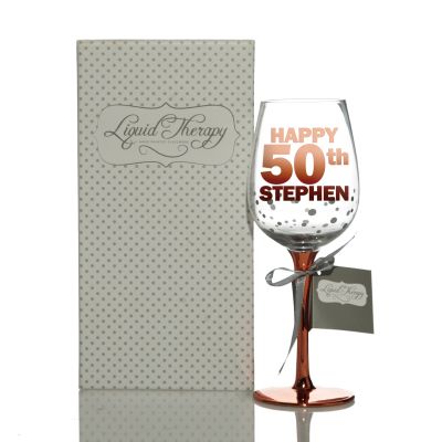 Personalised Happy 50th Birthday Wine Glass - Block Font