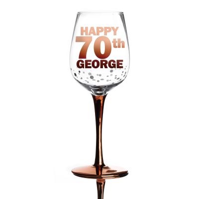 Personalised Happy 70th Birthday Wine Glass - Block Font