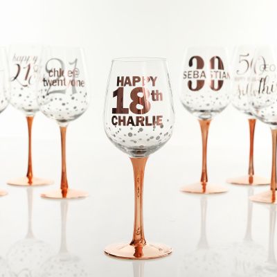 Personalised Happy 18th Birthday Wine Glass - Block Font