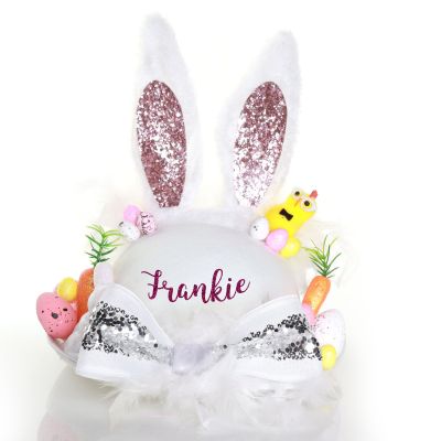 Personalised Silver Sequin Easter Hat with Rose Gold Bunny Ears