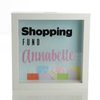 Personalised Shopping Fund Money Box - Glitter