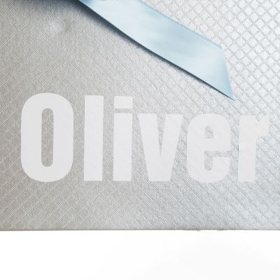 Personalised Silver Gift Box with Baby Blue Ribbon