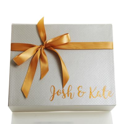Personalised Silver Gift Box with Gold Ribbon