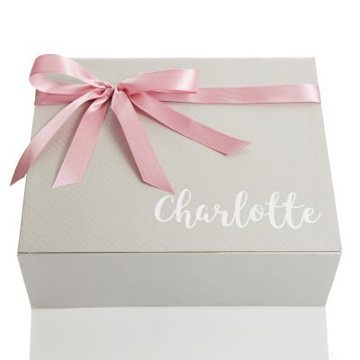 Personalised Silver Gift Box with Baby Pink Ribbon