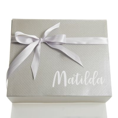 Personalised Silver Gift Box with Silver Ribbon