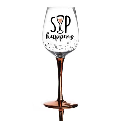 Personalised Rose Gold Sip Happens Wine Glass