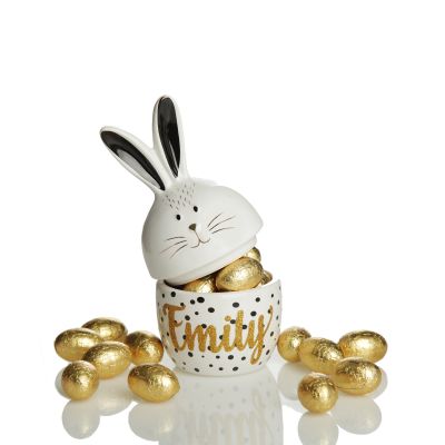 Personalised Small Ceramic Black and White Bunny Easter Trinket Canister