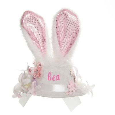 Personalised Small White Bunny Ears and Feathers Easter Hat