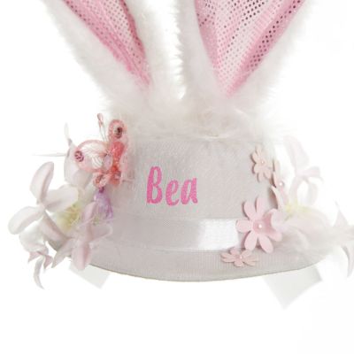 Personalised Small White Bunny Ears and Feathers Easter Hat