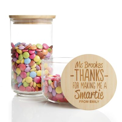 Personalised Treat Jar with Wooden Lid - Thanks for making me a Smartie