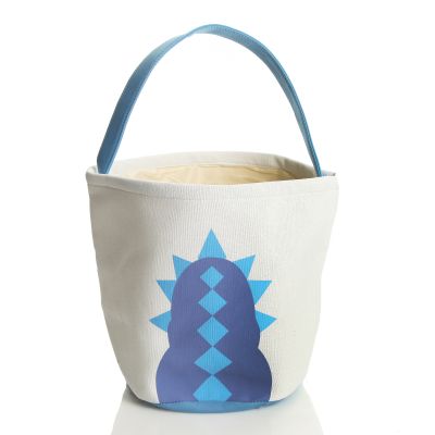 Personalised White Canvas Bucket Bag with Blue Dinosaur