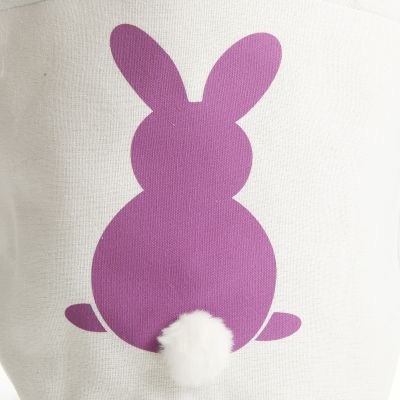 Personalised White Canvas Easter Bucket Bag with Purple Printed Bunny and Fluffy Tail
