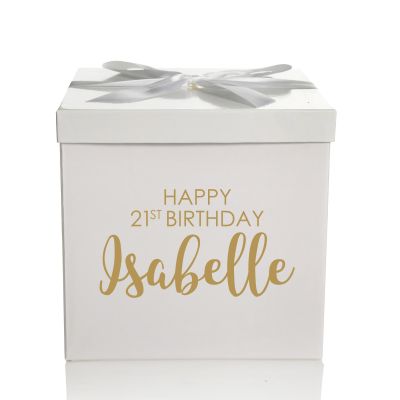 Personalised White & Black Gift Box with Bow - Birthday