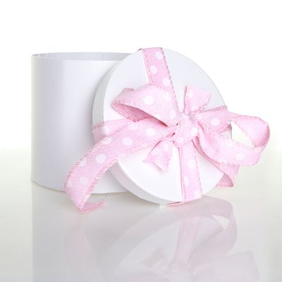 Personalised White Round Gift Box with Baby Pink Ribbon Bow