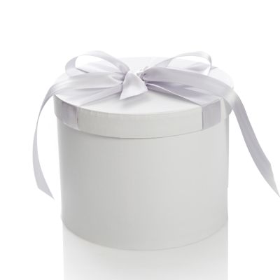 Personalised White Round Gift Box with Silver Ribbon Bow