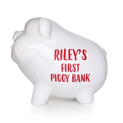 Personalised White Sitting Piggy Bank