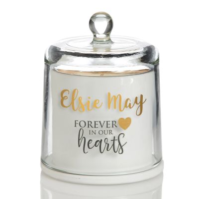 Personalised Forever in Our Hearts White Soy Candle with Glass Cloche