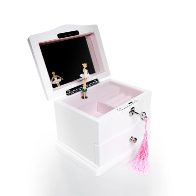 Personalised White Timber Ballerina Jewellery Music Box with Draw