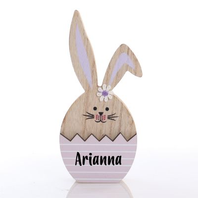 Personalised Wooden Easter Bunny in Egg Ornament - Lilac