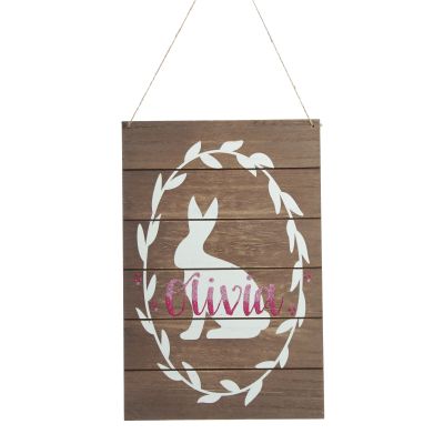 Personalised Easter Bunny in Wreath Wall Hanging Plaque