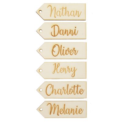 Personalised Wooden Etched Name Tags - Set of 6 - Small