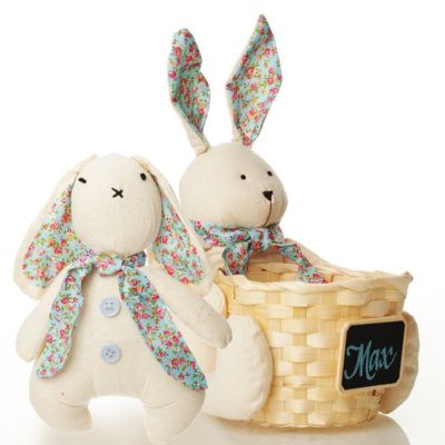 Personalised Woven Easter Basket with Calico Bunny Pack
