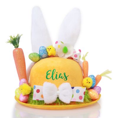 Personalised Yellow and Polka Dot Easter Hat with White Ears