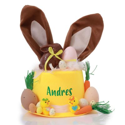 Personalised Yellow Chocolate Bunny Ears Top Hat