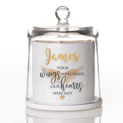 Personalised Your Wings Were Ready White Soy Candle with Glass Cloche