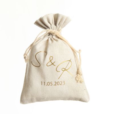 Personalised Natural Calico Wedding Favour Bag Bomboniere