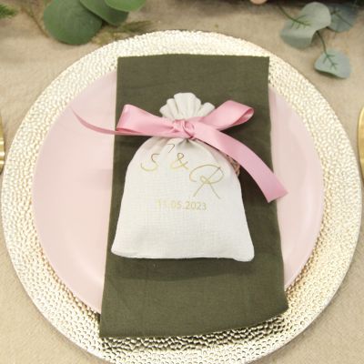 Personalised Natural Calico Wedding Favour Bag Bomboniere