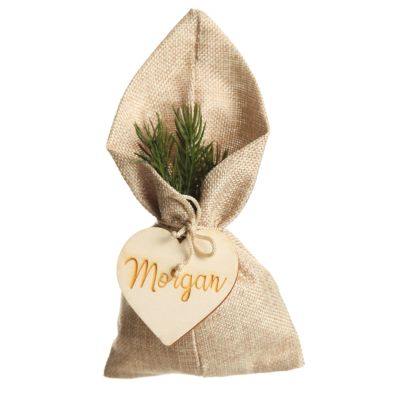 Personalised Natural Jute Envelope Wedding Favour Bomboniere With Wooden Tag