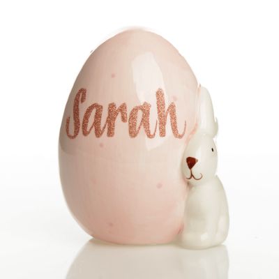 Personalised Easter Porcelain Baby Bunny on Pink Egg