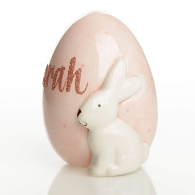 Personalised Easter Porcelain Baby Bunny on Pink Egg