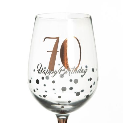 Personalised Rose Gold Number 70 Happy Birthday Wine Glass