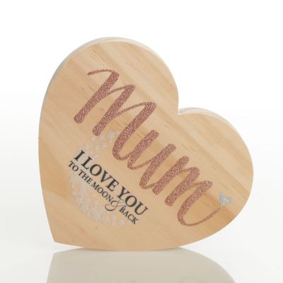 Personalised I love you to the moon and back Wood Heart Block