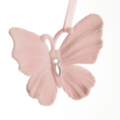 Pink Flocked Butterfly Tree Decoration