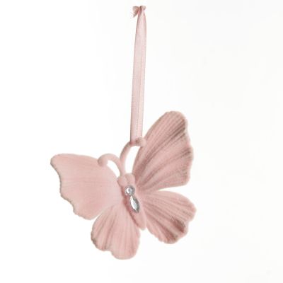 Pink Flocked Butterfly Tree Decoration